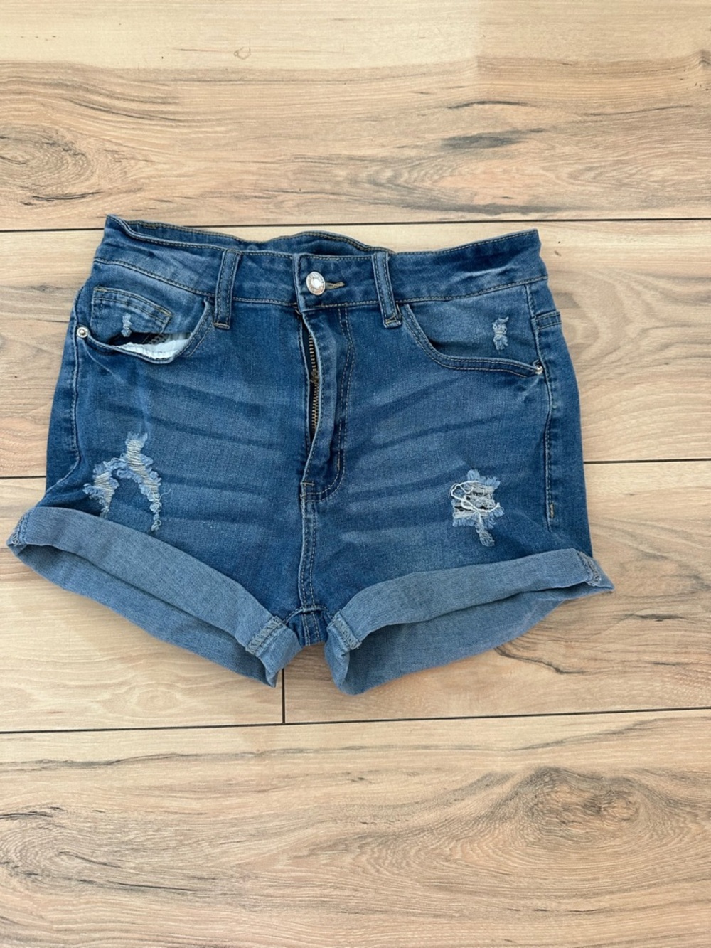 Classic Dark Blue Denim Roll-Cuff Women's Shorts